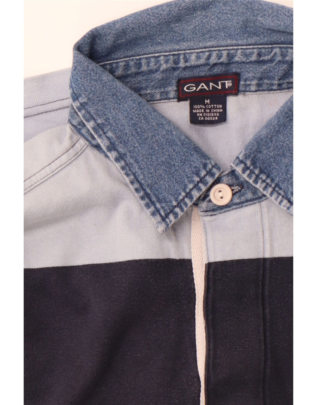 GANT Herren-Langarm-Rugby-Poloshirt aus mittelblauer, gestreifter Baumwolle