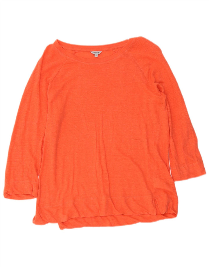 Jigsaw Damen-Top mit 3/4-Ärmeln, UK-Größe 12, Mittelorange, Leinen