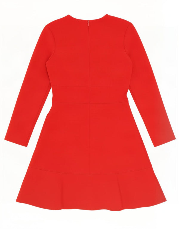 Zara Damen Langarm-A-Linien-Kleid UK 6 XS Rot Polyester