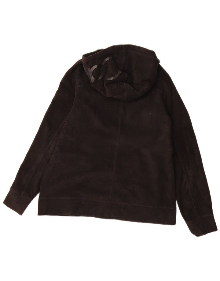 CALVIN KLEIN Damen Fleecejacke mit grafischer Kapuze, UK 14, mittelschwarz