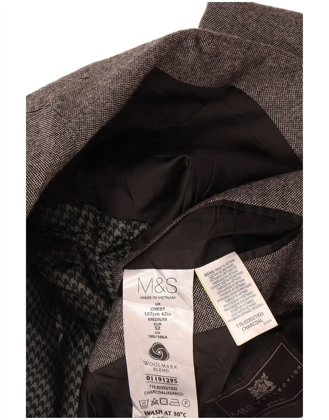 Marks & Spencer Herren-Blazer mit 2 Knöpfen, UK 42, große graue Wolle