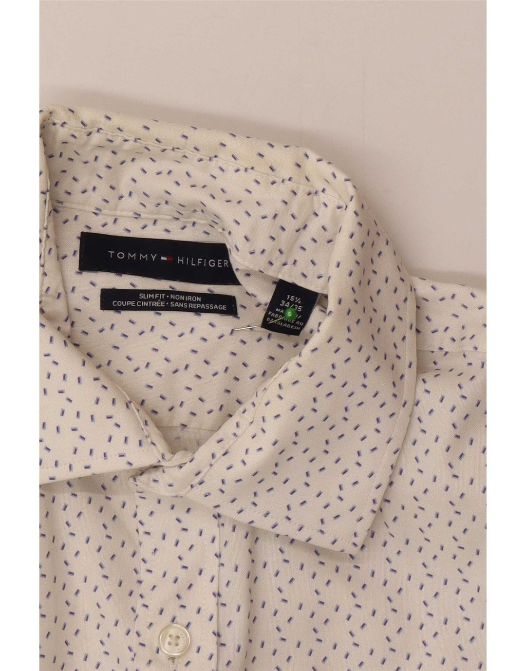 Tommy Hilfiger Herren-Slim-Fit-Hemd, Größe 15 1/2, mittelweiß gefleckt