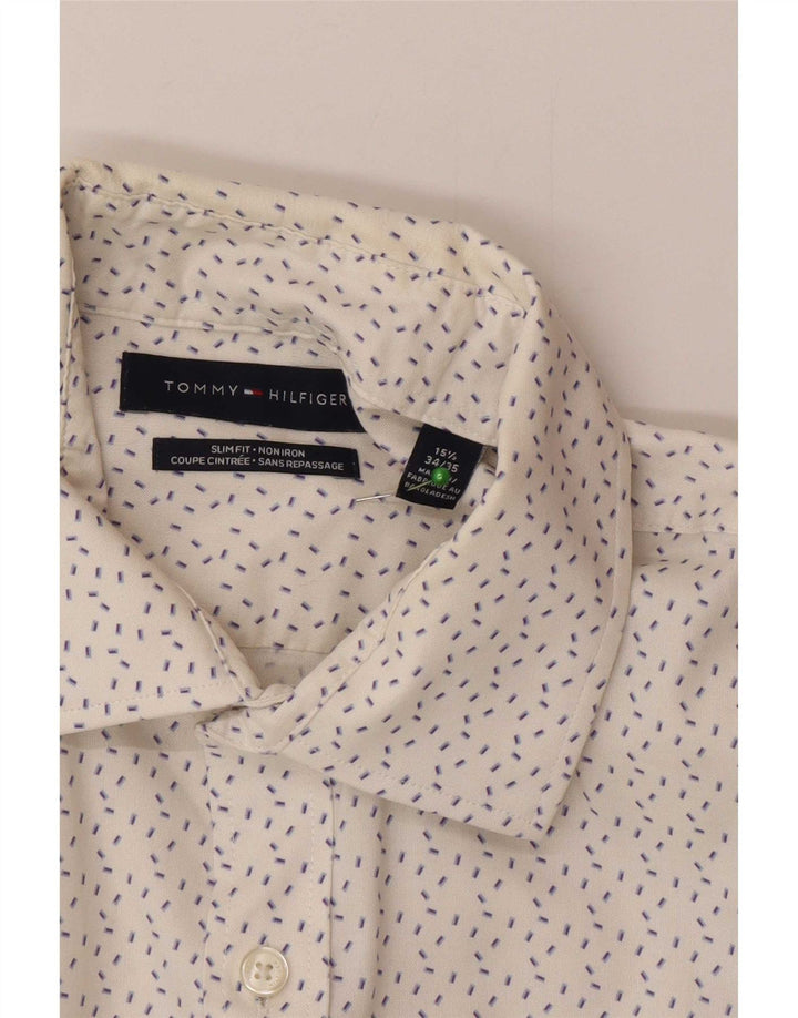 Tommy Hilfiger Herren-Slim-Fit-Hemd, Größe 15 1/2, mittelweiß gefleckt