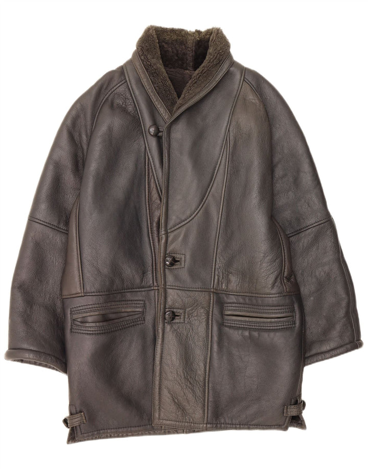 Vintage Herren Shearling Overcoat UK 42 XL Schwarz