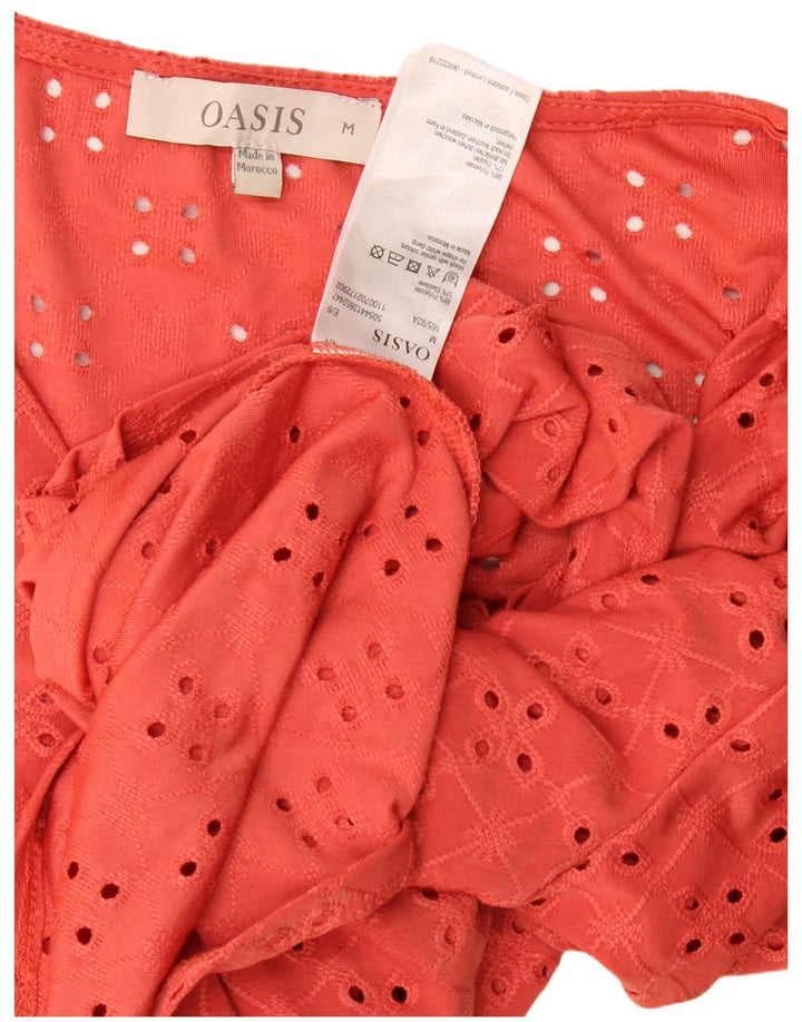 Oasis Womens Front Tie Short Sleeve Shirt Bluse UK 14 Medium Red Polyester