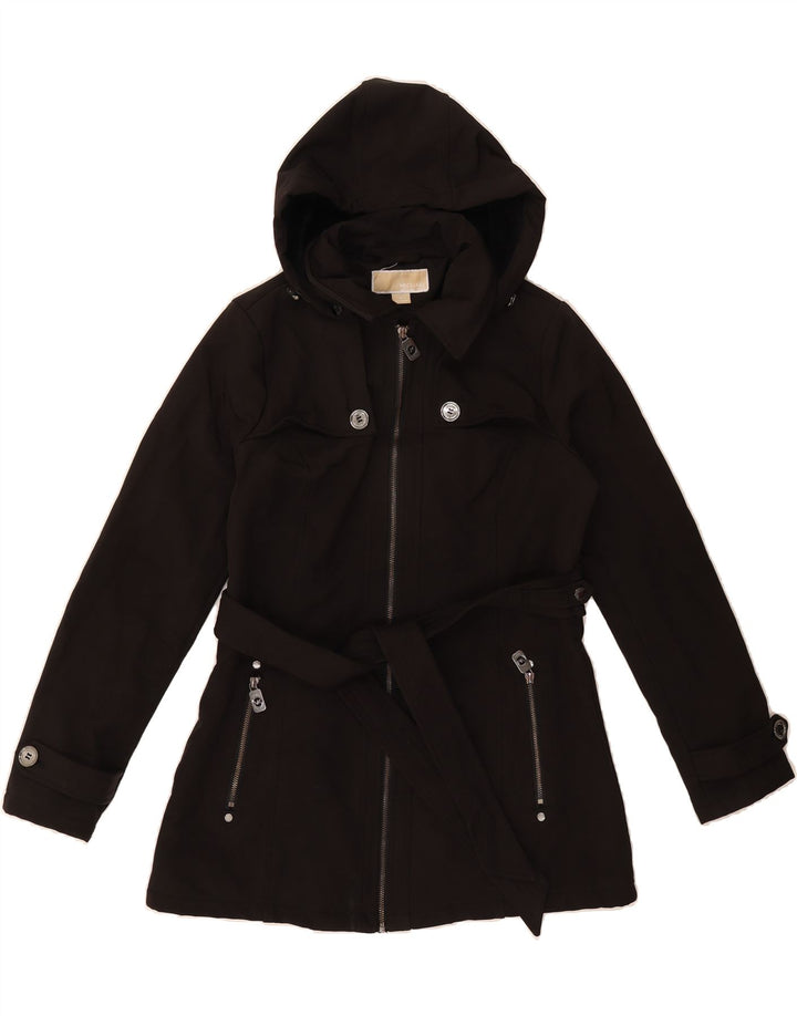 MICHAEL KORS Womens Hooded Trench Coat UK 14 Medium Black Polyester Vintage Michael Kors and Second-Hand Michael Kors from Messina Hembry 