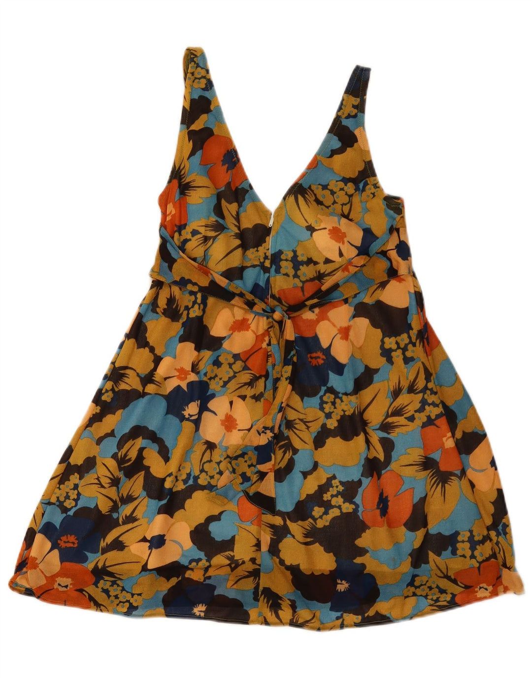Vintage Damen Sonnenkleid UK 10 Kleines mehrfarbiges Blumenmuster