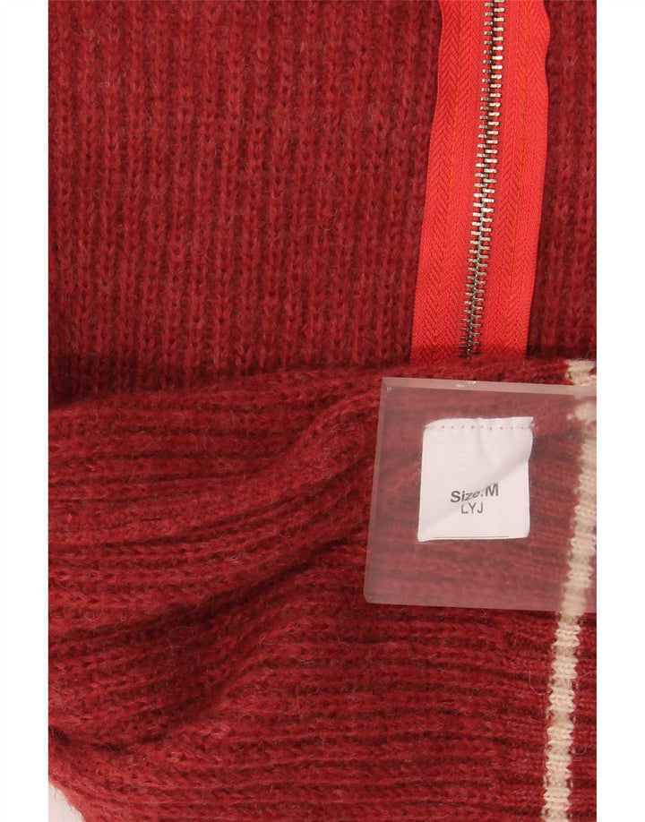 Vintage Damen-Cardigan mit durchgehendem Reißverschluss, UK 14, Mittelrot, Farbblock