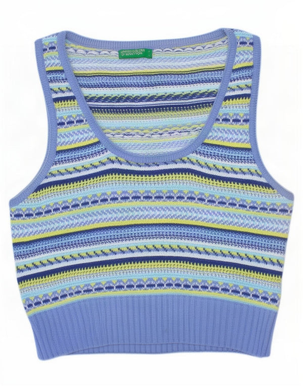 Benetton Womens Crop Vest Tank Top UK 8 Small Mehrfarbig gestreift Baumwolle