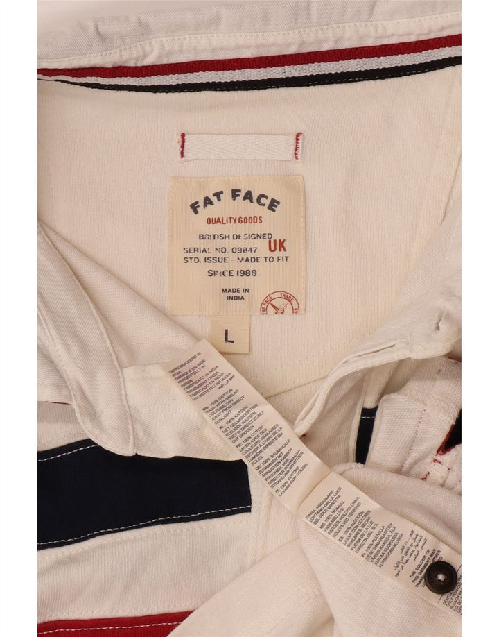 Fat Face Herren-Langarm-Rugby-Poloshirt, groß, gebrochenes Weiß, Farbblock