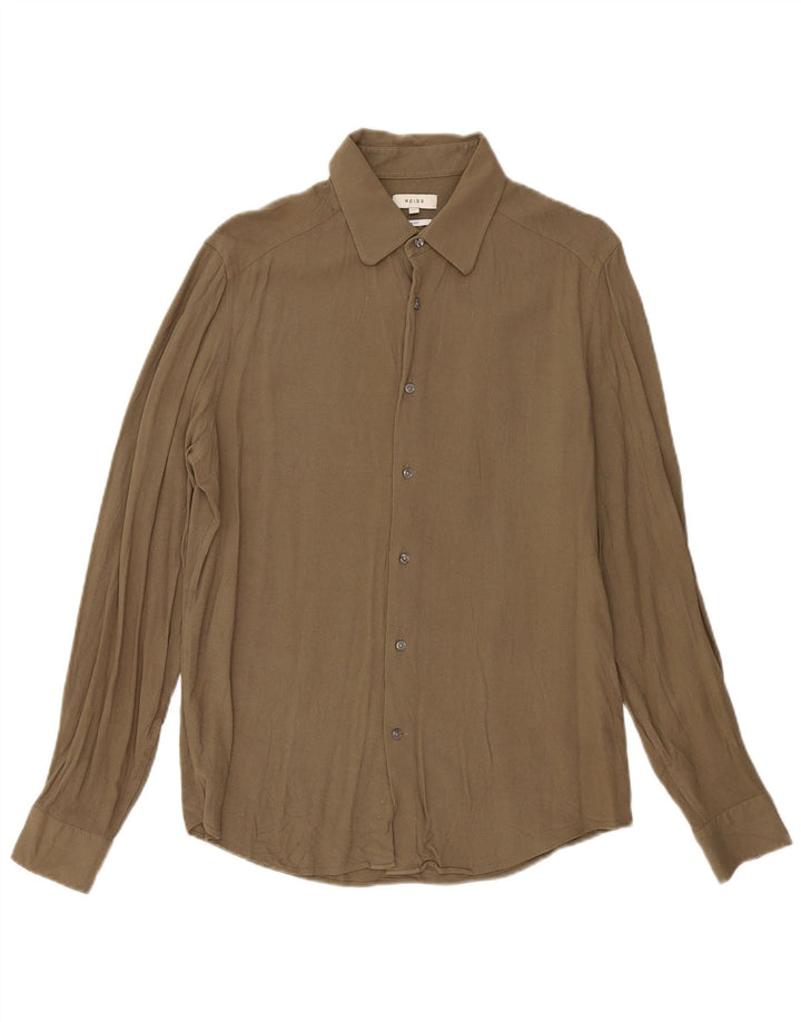 Reiss Herren-Slim-Fit-Hemd, groß, Khaki, Viskose