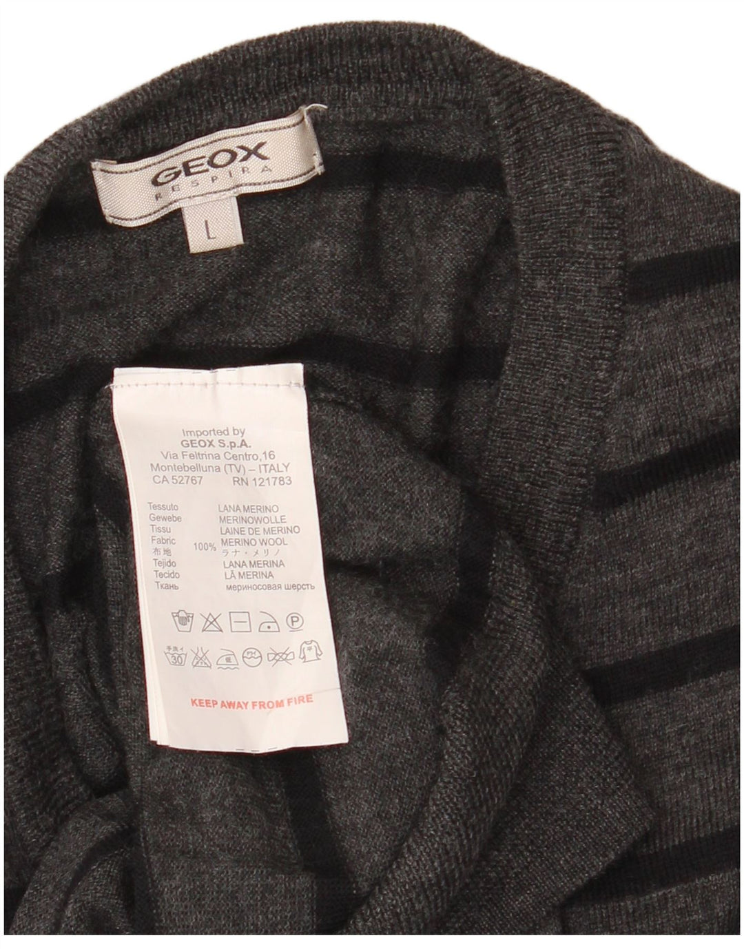 GEOX Damen-Pullover mit V-Ausschnitt, UK 16, Größe L, grau, gestreift, Merinowolle