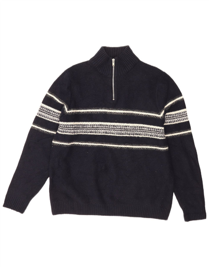 Marks & Spencer Herren-Pullover mit Reißverschluss am Hals, groß, marineblau gestreift