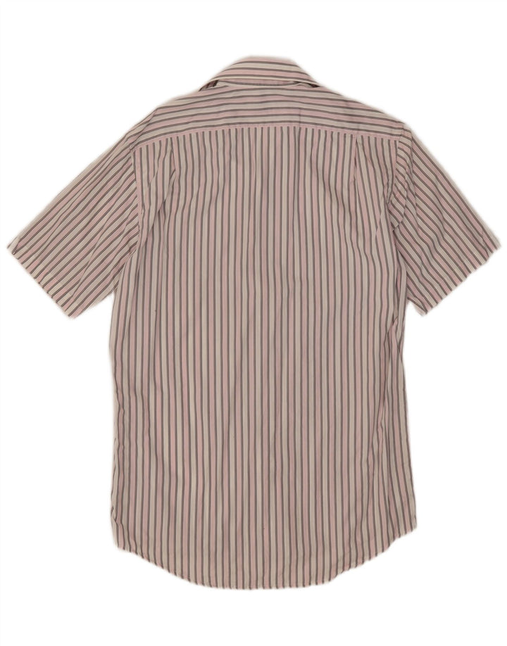 Lacoste Herren-Kurzarmhemd, Größe 38, mittelrosa, gestreift, Baumwolle