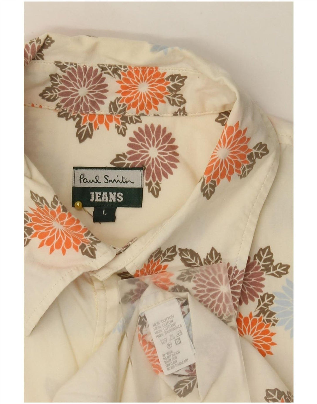 Paul Smith Herrenhemd, groß, cremefarbene Baumwolle mit Blumenmuster