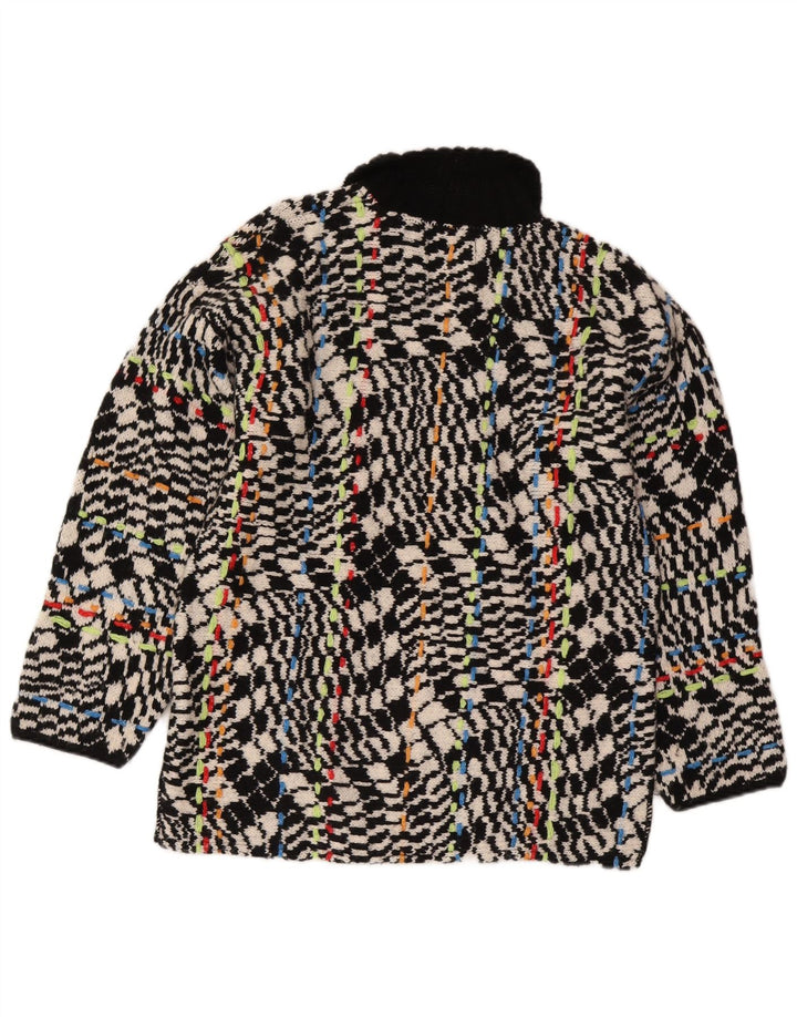 Vintage Damen Strickjacke mit abstraktem Muster und durchgehendem Reißverschluss, Gr. 16, Schwarz