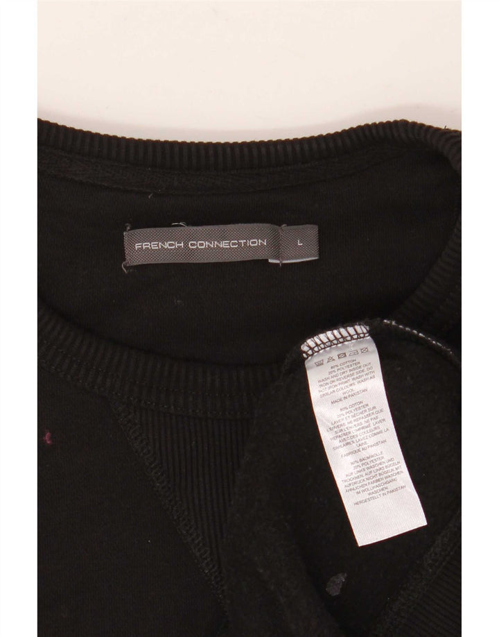 French Connection Herren-Sweatshirt-Pullover, groß, aus schwarzer Baumwolle