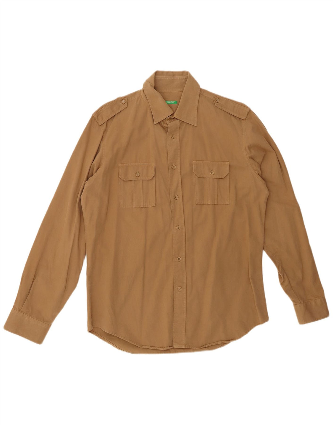 BENETTON Herren Militär-Flanellhemd Mittelbeige