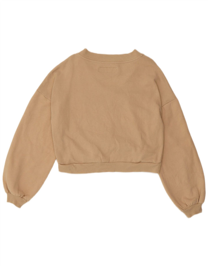 BENETTON Womens Crop Oversized Sweatshirt Pullover UK 10 Small Beige Baumwolle