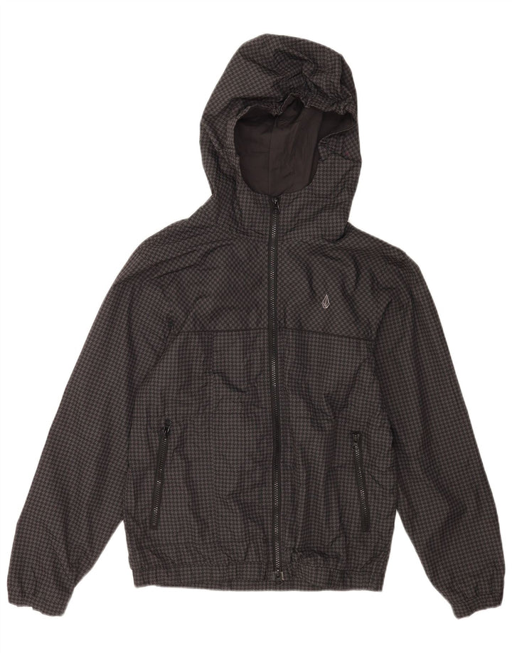 Volcom Mädchen-Regenjacke mit Kapuze, 13–14 Jahre, XL, graues Hahnentritt-Polyester