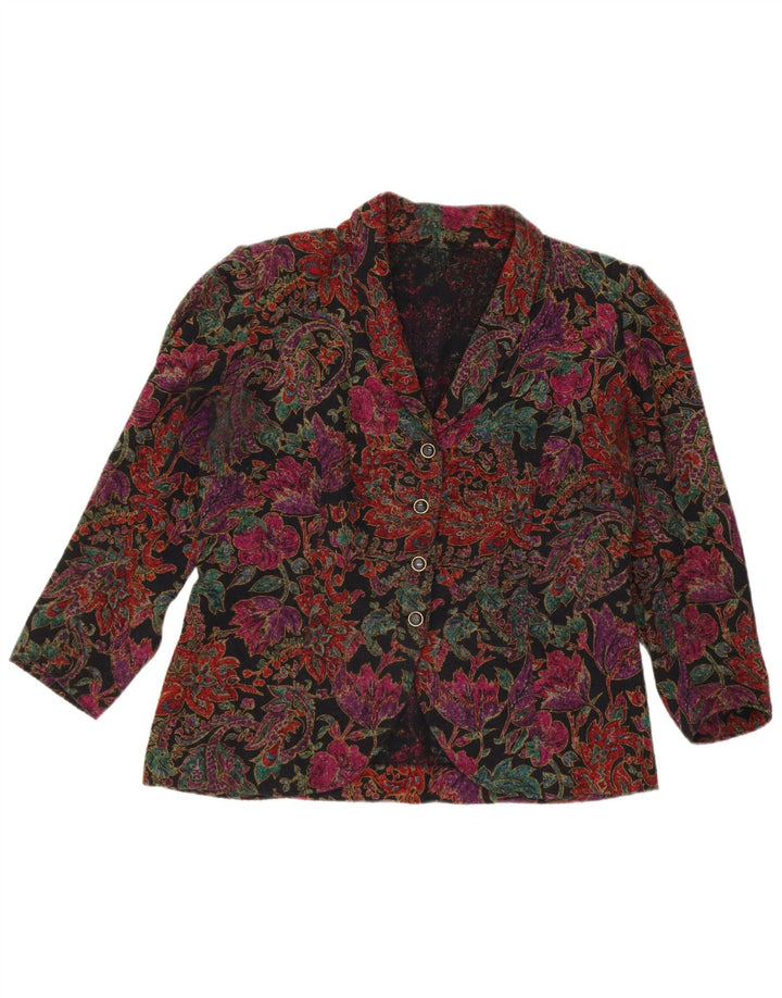 Vintage Damen 4-Knopf-Blazerjacke UK 14 Großes mehrfarbiges Blumenmuster