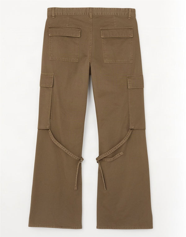 Zara Damen Flare Cargohose EU 38 Small W28 L32 Khaki Baumwolle