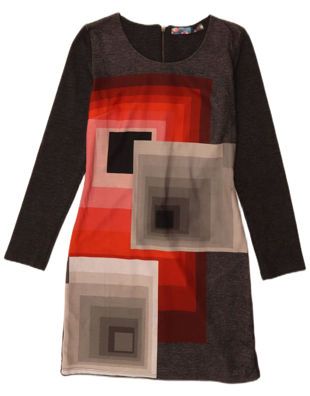 Desigual Damen Langarm-Etuikleid UK 12 Mittelgrau Geometrisch