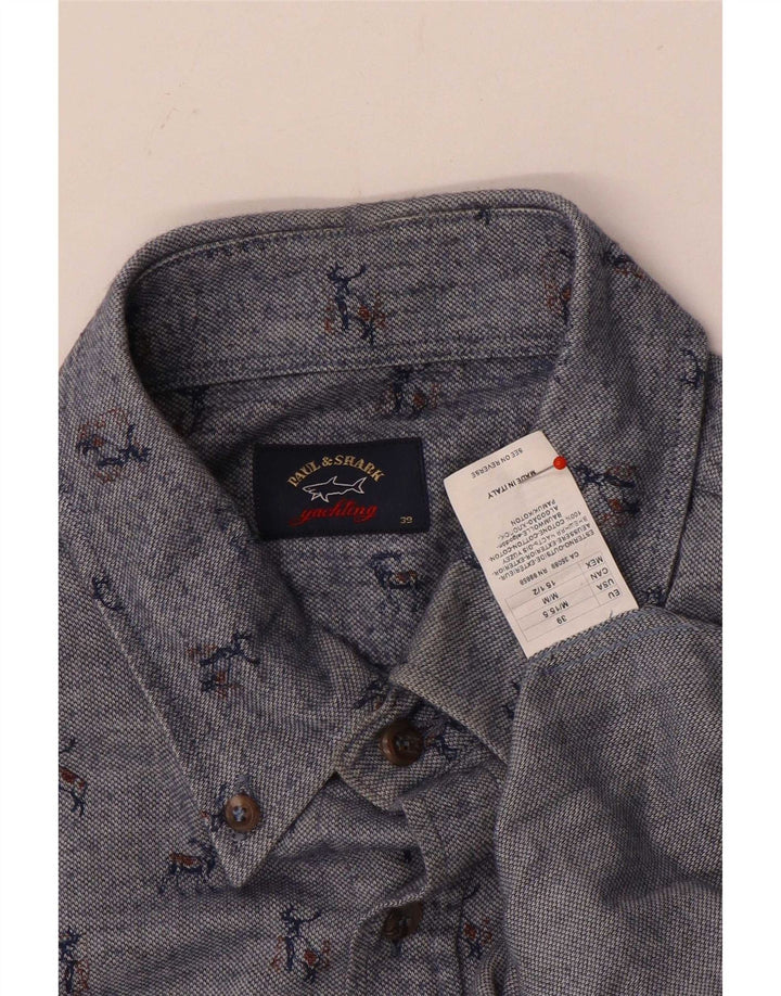 Paul & Shark Herren-Hemd mit abstraktem Muster, Größe 39, mittelblaue Baumwolle