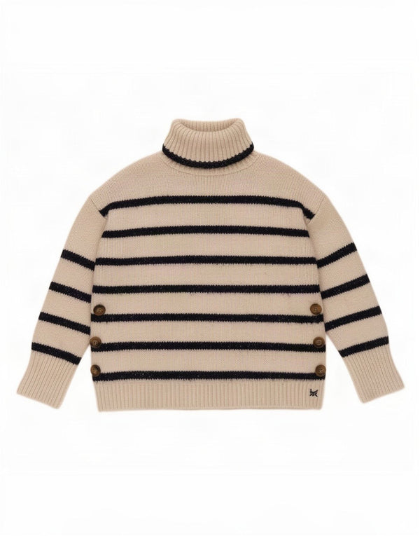 Crew Clothing Rollkragenpullover für Damen, UK 12, mittelweiß gestreift