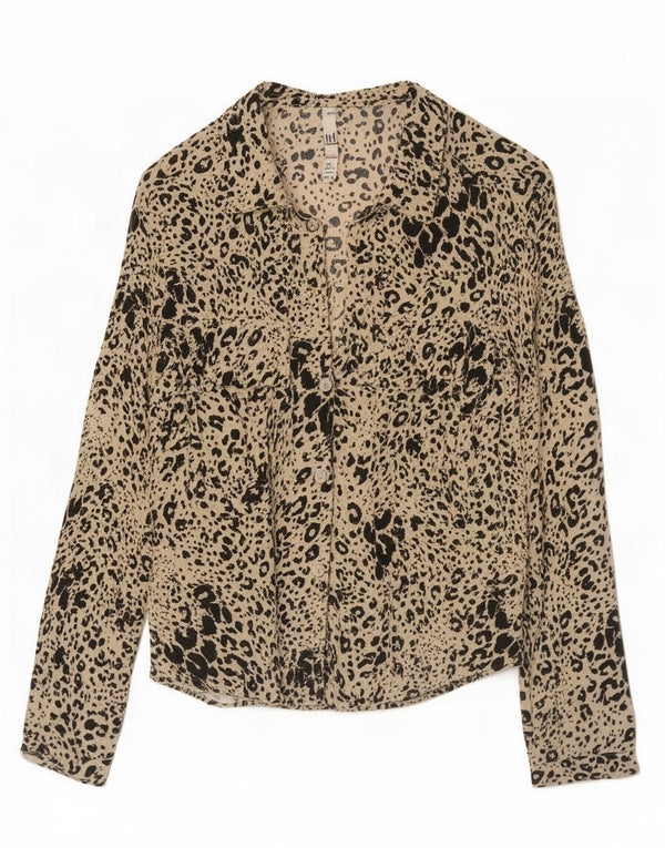 Zara Damen Trafaluc Hemdbluse UK 10 Small Beige Viskose mit Animal-Print