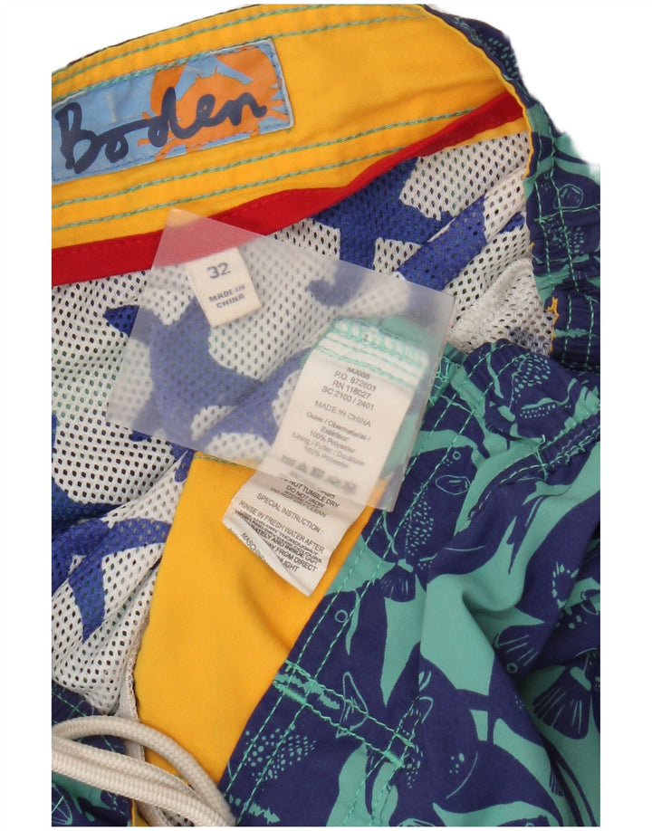 Boden Herren-Badeshorts mit abstraktem Muster, mittelblaues Polyester