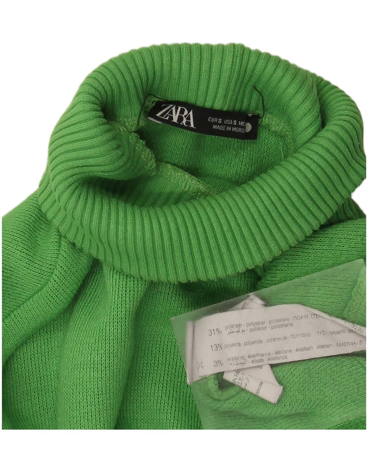 Zara Damen Langarm-Crop-Top in Übergröße, Gr. 10, Größe S, Grün, Polyester