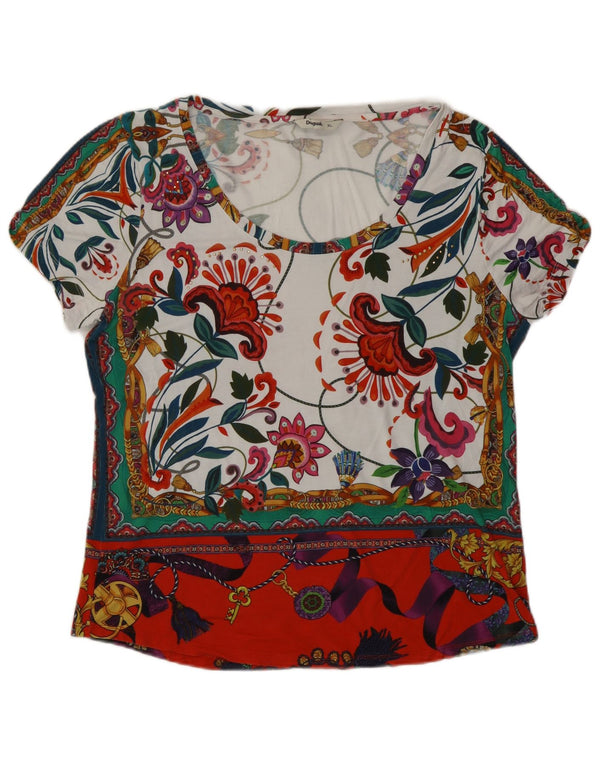 Desigual Damen Grafik-T-Shirt-Oberteil UK 18 XL Mehrfarbig mit Blumenmuster