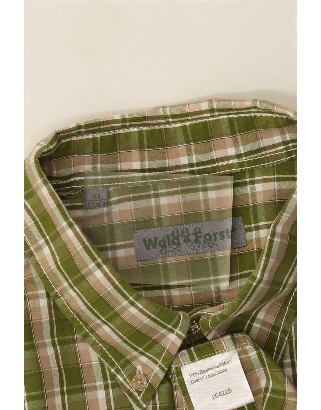 Wald & Forst Herren-Flanellhemd, Größe 43/44, XL, Khaki, kariert, Baumwolle