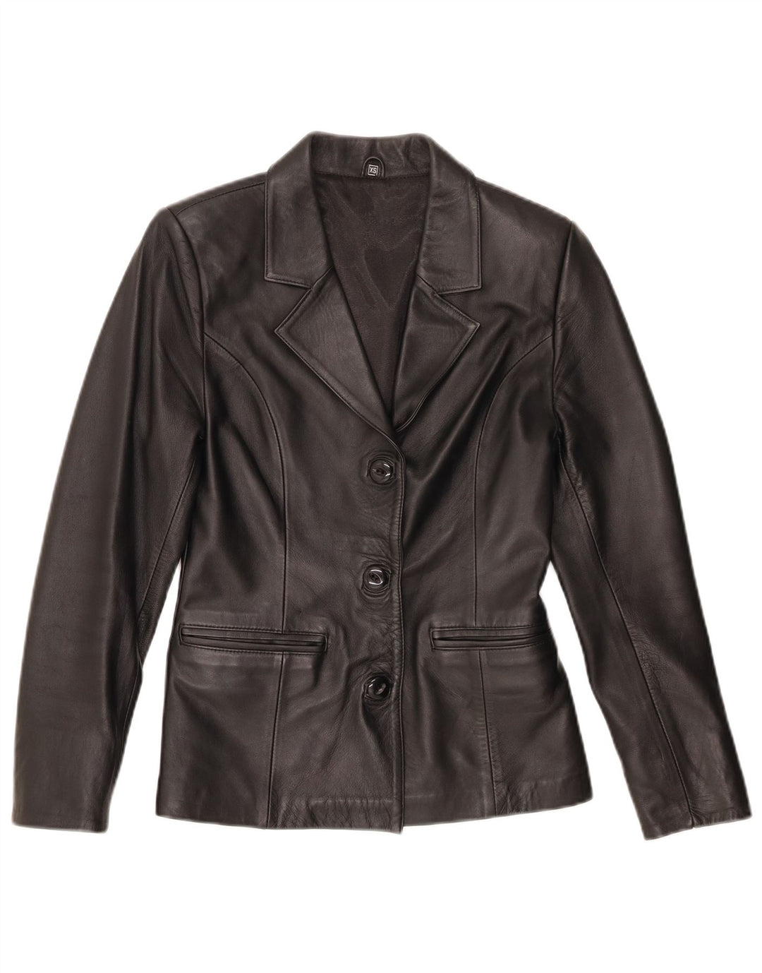 Vintage Damen 3 Knopf Leder Blazer Jacke UK 6 XS Schwarz