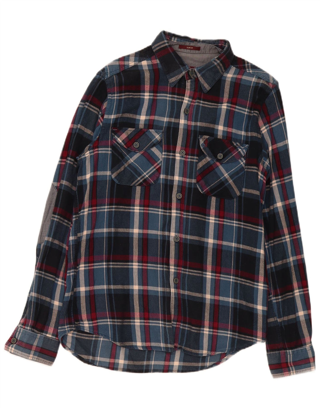 Marlboro Classics Herren-Flanellhemd mit schmaler Passform, Mittelblau kariert