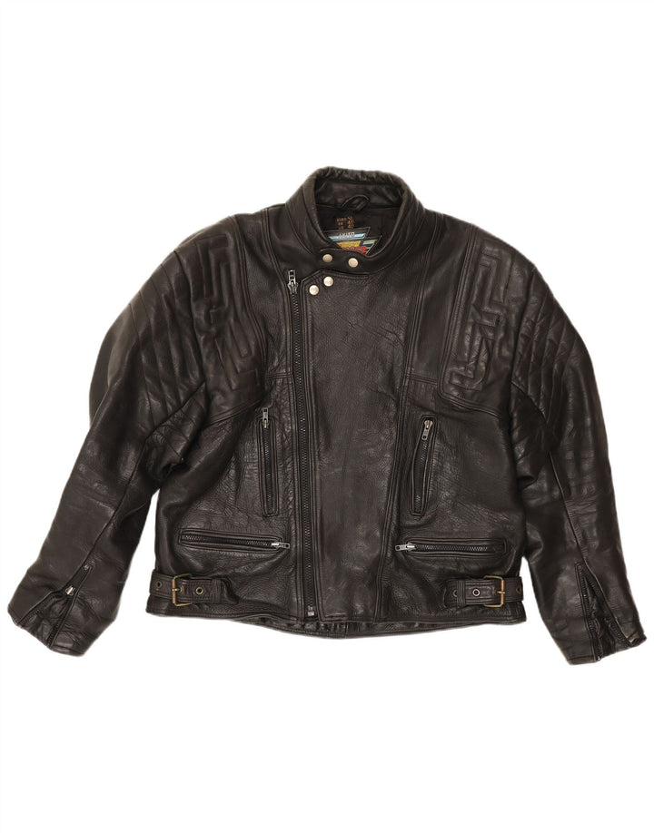 AKITO Mens Leather Biker Jacket UK 40 Large Black Leather