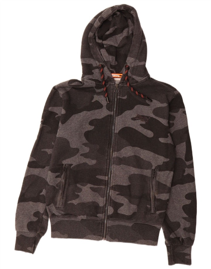 Superdry Herren-Kapuzenpullover mit Reißverschluss, Größe S, Grau, Camouflage-Baumwolle