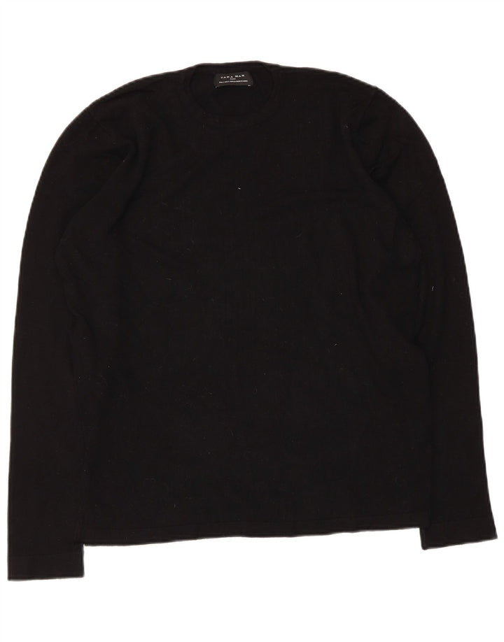 Zara Herren Top Langarm Small Schwarz Viskose