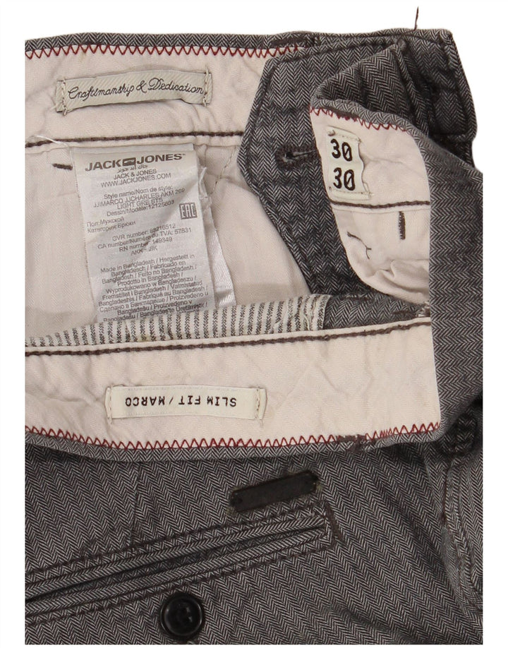 Jack & Jones Herren Marco Slim Fit Chinohose W30 L27 Graues Fischgrätenmuster