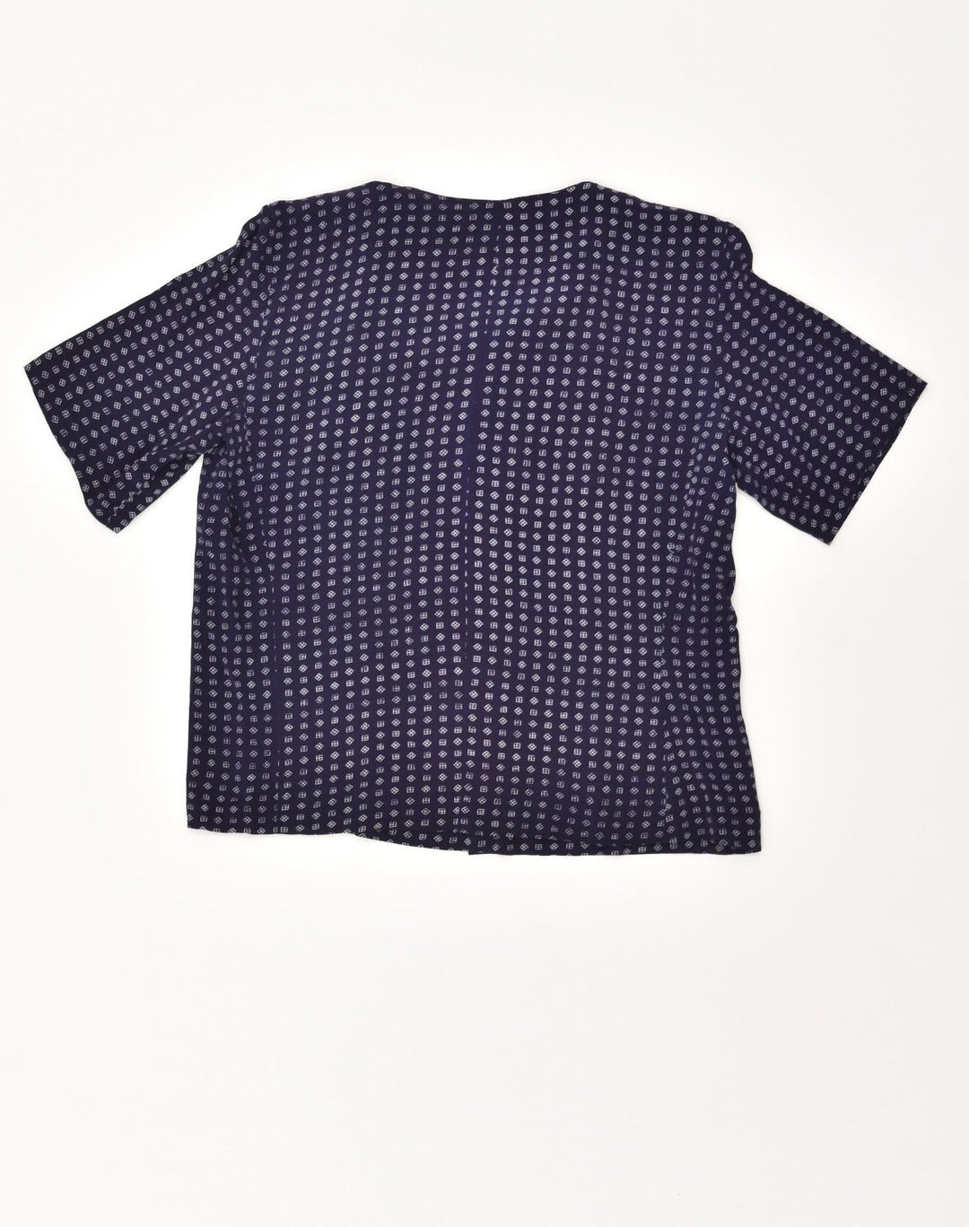 VINTAGE Womens Short Sleeve Shirt Blouse UK 14 Medium Navy Blue Geometric | Vintage Vintage | Thrift | Second-Hand Vintage | Used Clothing | Messina Hembry 