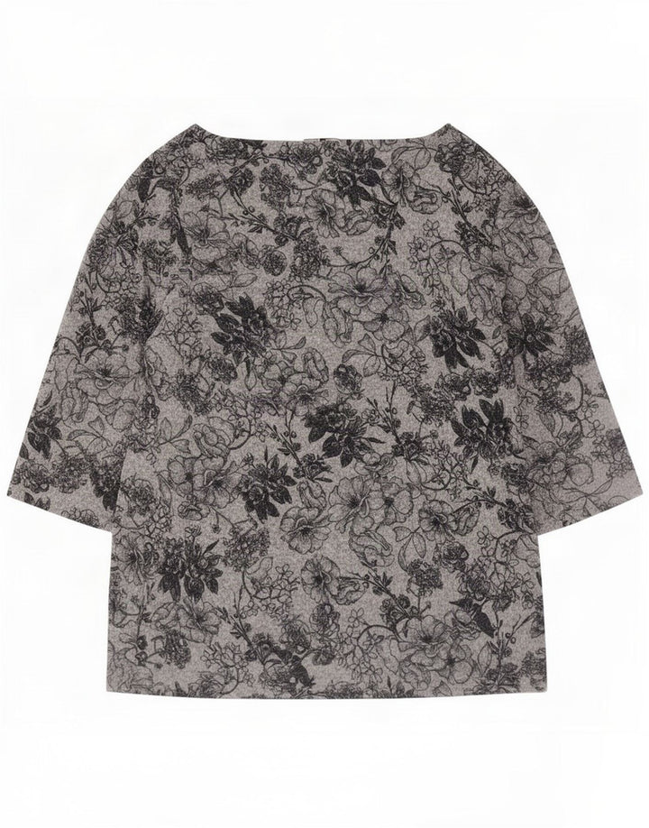 Marks & Spencer Damen-Top, 3/4-Ärmel, UK-Größe 44, Größe L, grau, geblümt, Polyester
