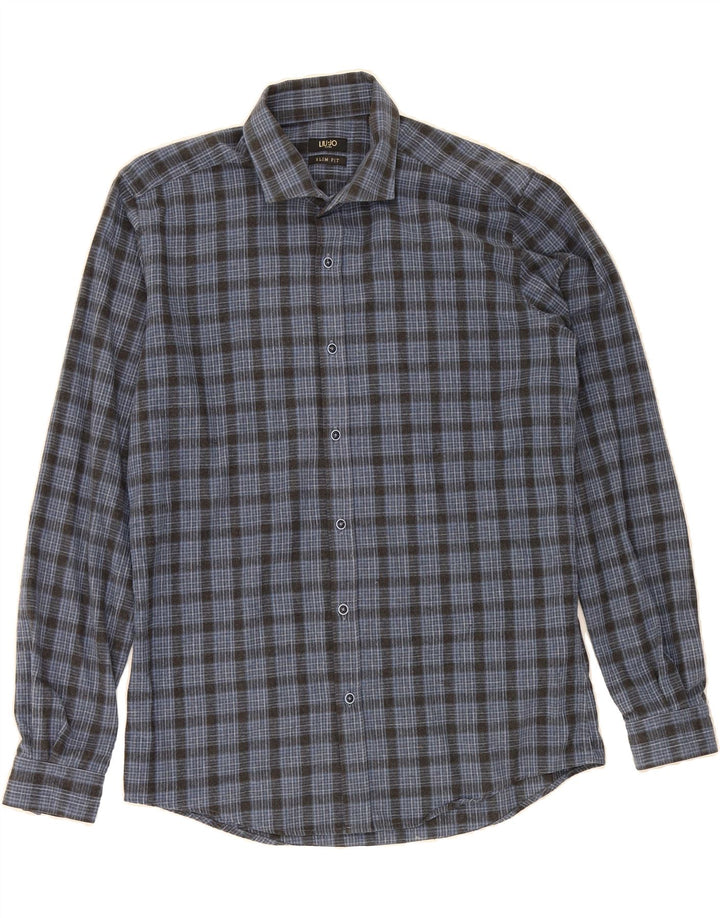 LIU JO Mens Slim Fit Shirt Size 43 Large Blue Check Cotton Vintage Liu Jo and Second-Hand Liu Jo from Messina Hembry 