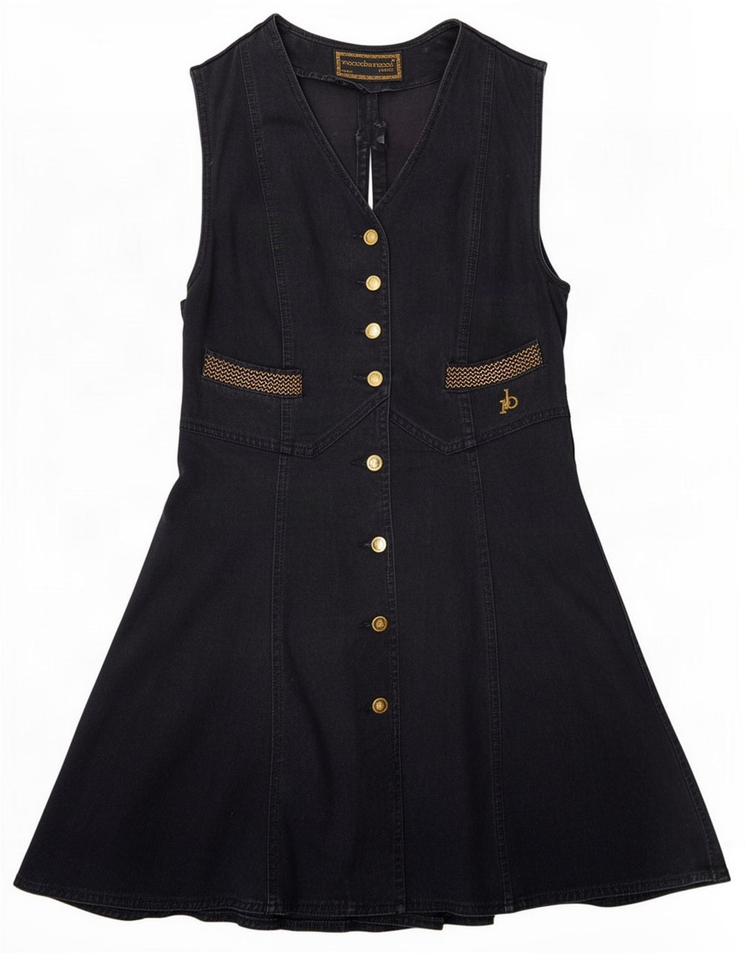 Roccobarocco Damen ärmelloses Jeanskleid IT 44 Mittelschwarze Baumwolle