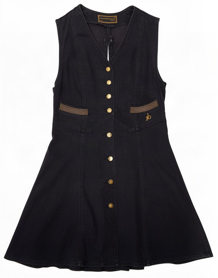 Roccobarocco Damen ärmelloses Jeanskleid IT 44 Mittelschwarze Baumwolle