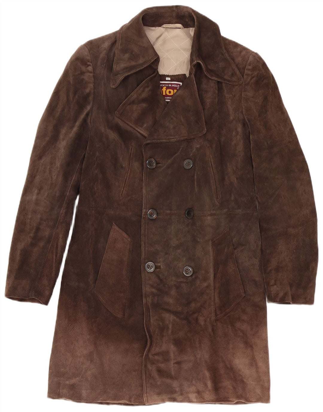 Anfor Herren-Zweireiher-Mantel aus Wildleder, IT 48, mittelbraunes Leder