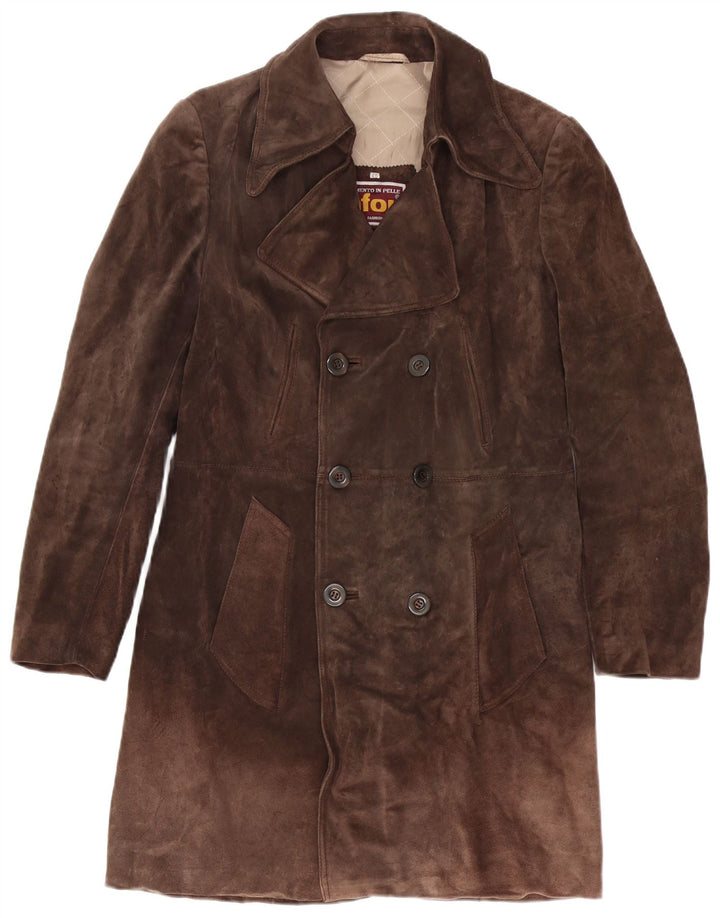 Anfor Herren-Zweireiher-Mantel aus Wildleder, IT 48, mittelbraunes Leder