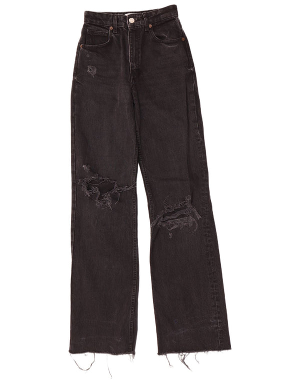 Zara Damen Distressed Jeans mit weitem Bein EU 34 2XS W24 L35 Schwarz