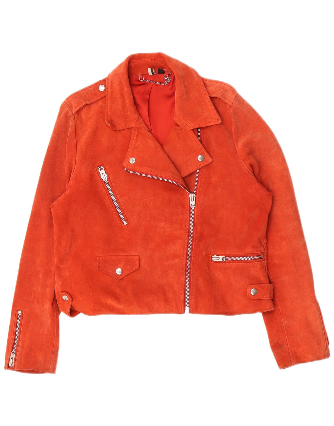 Topshop Damen-Bikerjacke aus Wildleder, Gr. 16, großes rosafarbenes Leder