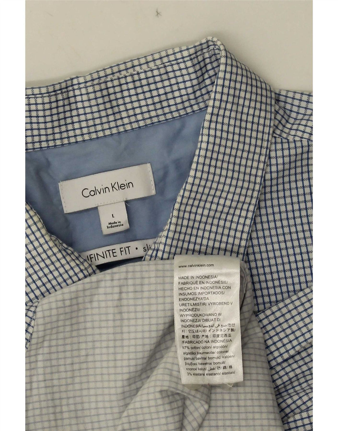 Calvin Klein Herren-Slim-Fit-Hemd, groß, blau kariert, Baumwolle